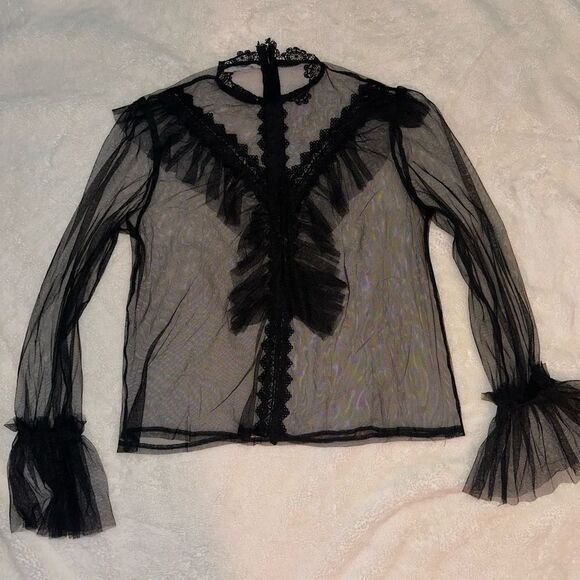 🖤 L.I.F.E “Love Is For Eternity” Black Sheer Ruffle Mesh Top - Size M - Picture 13 of 15